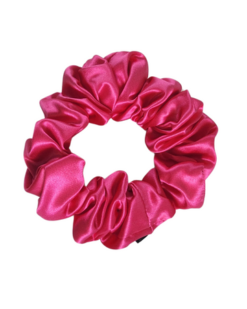 Wildberry classic mulberry silk scrunchie in hot pink on a white background