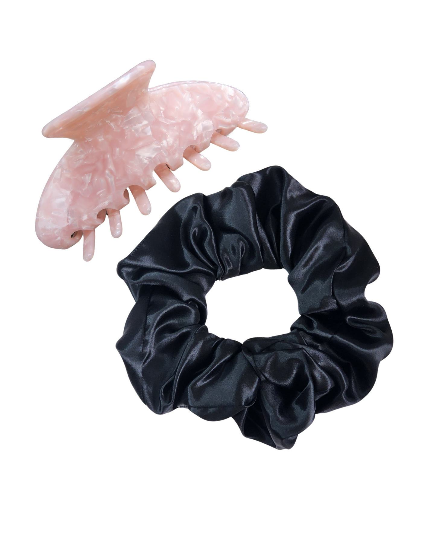 Mum’s Everyday Luxury Set – 22 momme oversized Mulberry Silk scrunchie and eco-friendly claw clip gift set, ideal for thick hair, everyday use, and gifting.