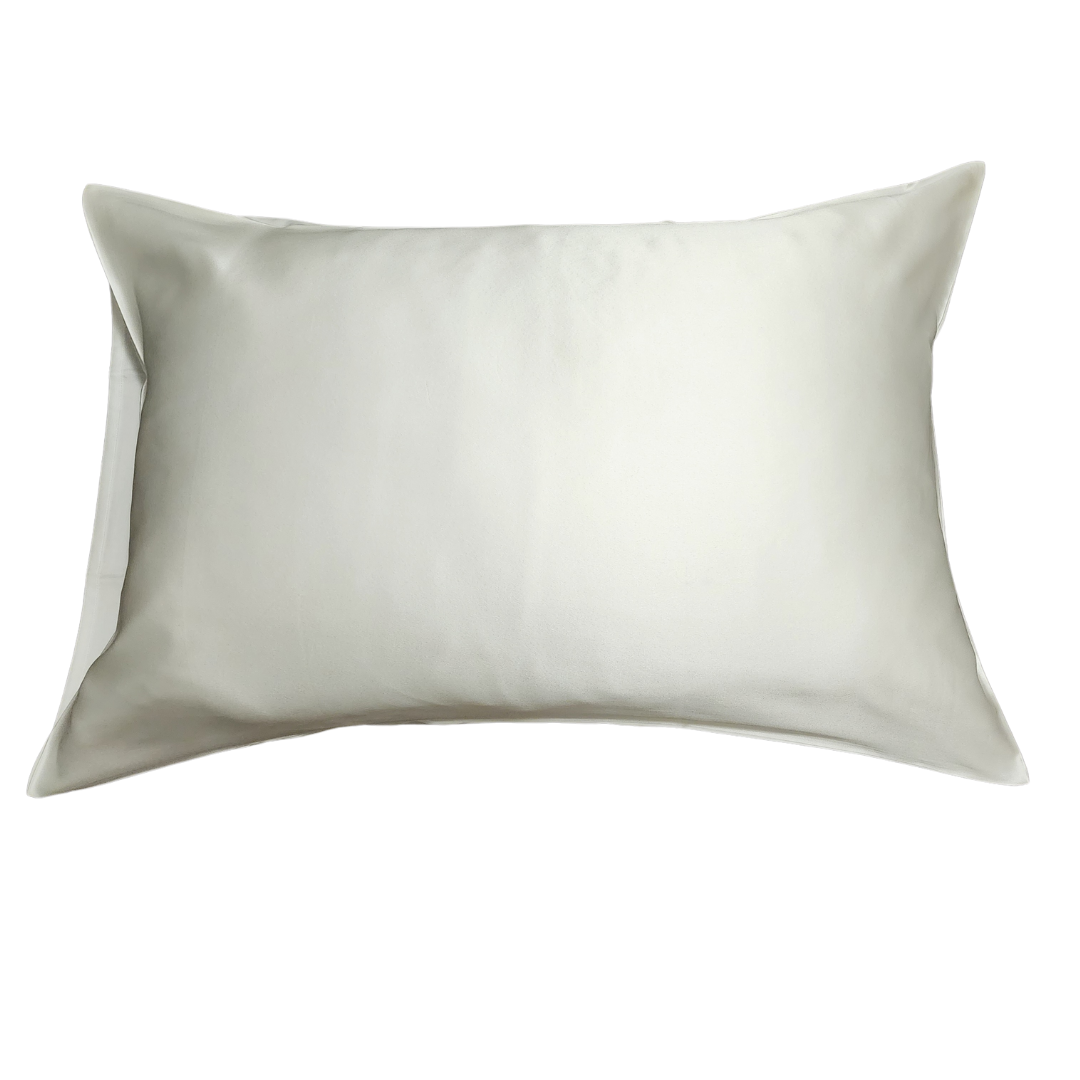 White queen mulberry silk pillowcase shown on a pillow, front view