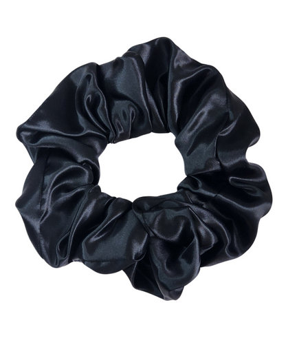 Onyx oversized mulberry silk scrunchie on white background – large 22 momme silk scrunchie for thick or curly hair, premium frizz-free accessory for women in Australia.
