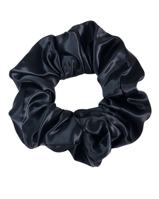 Onyx oversized mulberry silk scrunchie on white background – large 22 momme silk scrunchie for thick or curly hair, premium frizz-free accessory for women in Australia.