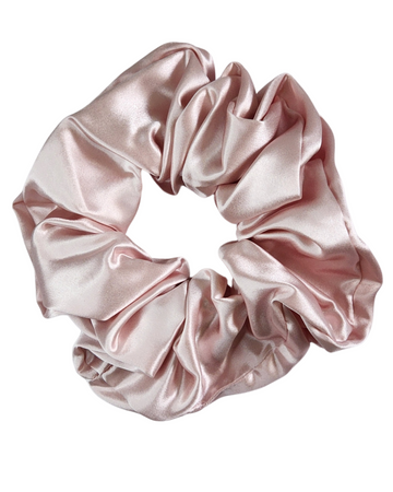 Sugar Kiss oversized mulberry silk scrunchie in soft pink on a white background