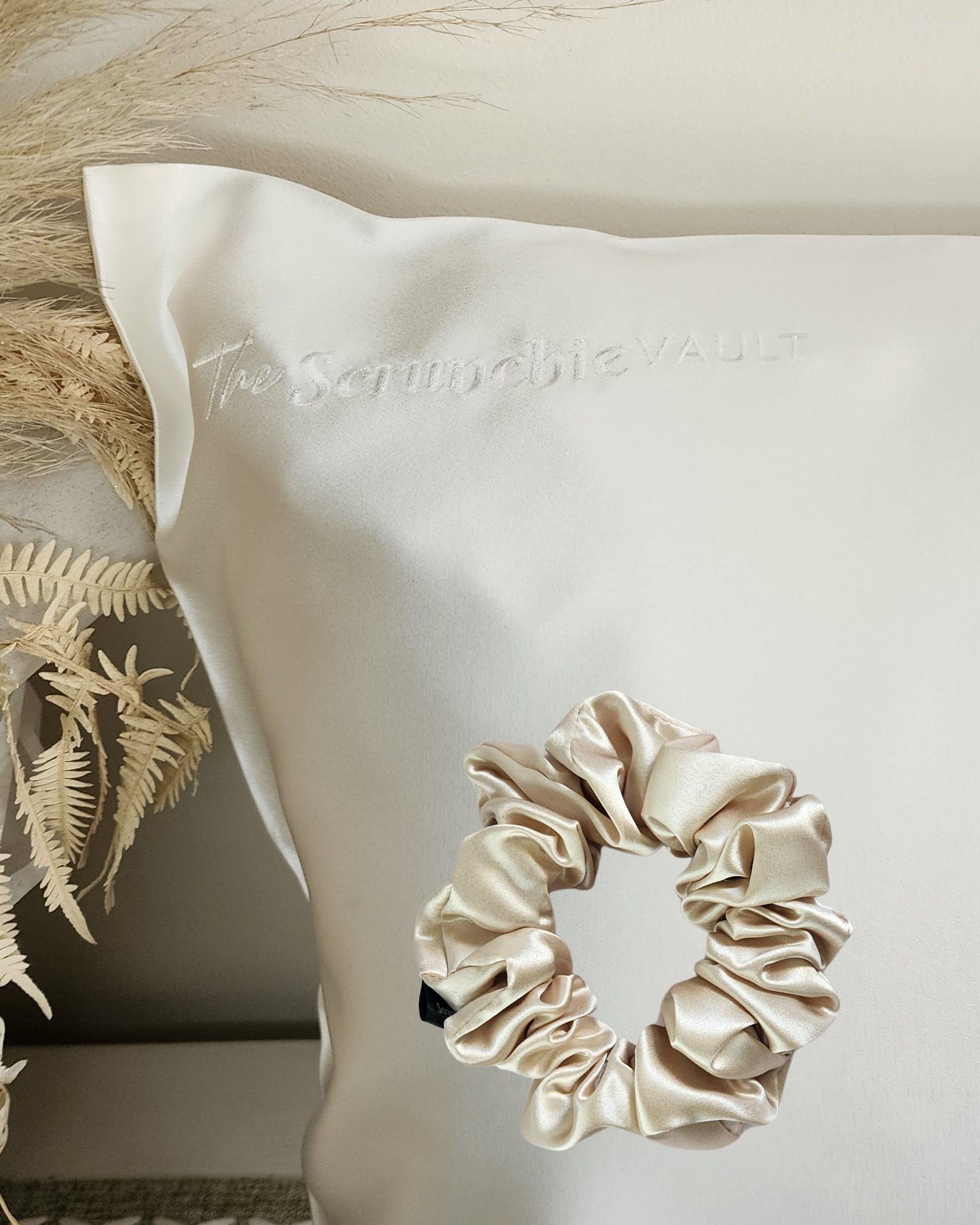 Bridal Bliss Bundle – 30 momme Mulberry Silk pillowcase and Classic Silk Scrunchie, styled together for wedding gifting and elegant bridal hair care.