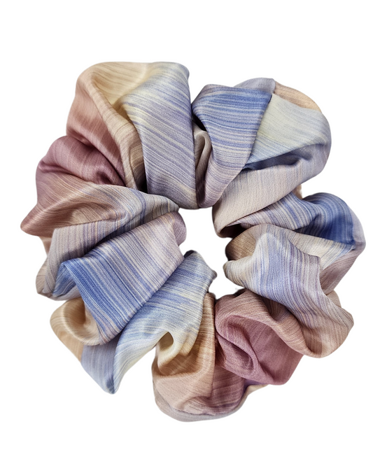 Oversized 6cm mulberry silk scrunchie in pastel swirl print – 22 momme, 6A grade silk scrunchie by The Scrunchie Vault, perfect for thick or curly hair in Australia