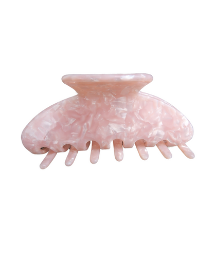 Eco-friendly pink acetate hair claw clip with curved design – premium large claw clip from The Scrunchie Vault, strong hold and gentle on hair, for women in Australia.