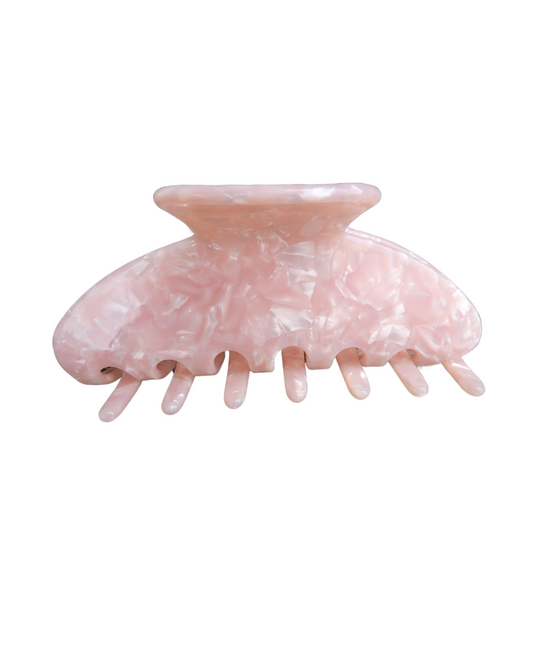 Eco-friendly pink acetate hair claw clip with curved design – premium large claw clip from The Scrunchie Vault, strong hold and gentle on hair, for women in Australia.